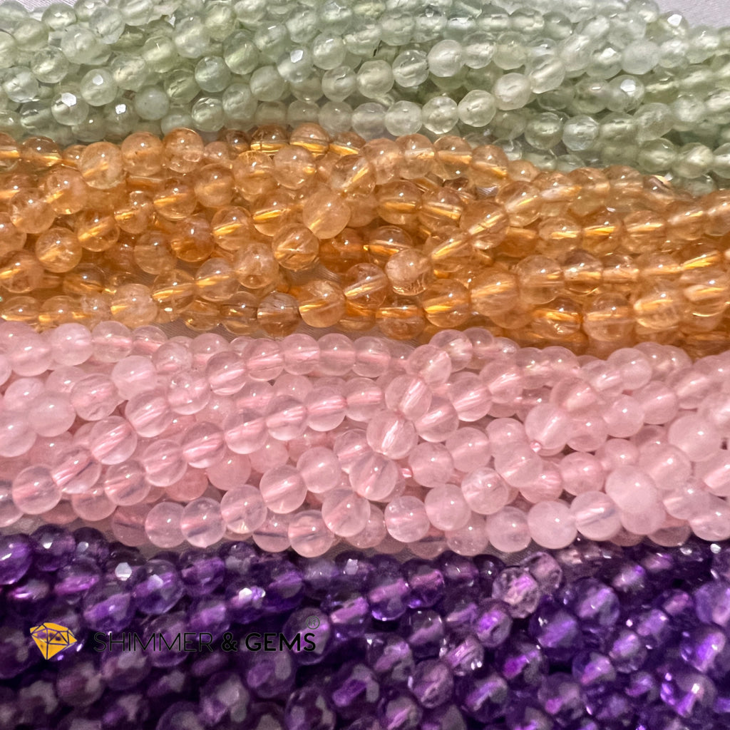 Happiness Health Wealth & Love 4Mm Healing Bracelet (Prehnite Amethyst Citrine Rose Quartz)