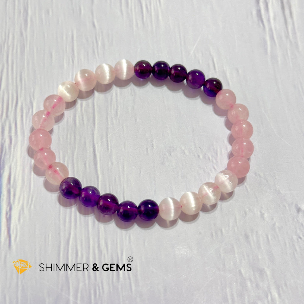 Happiness & Love 6Mm Bracelet (Rose Quartz Selenite Amethyst)