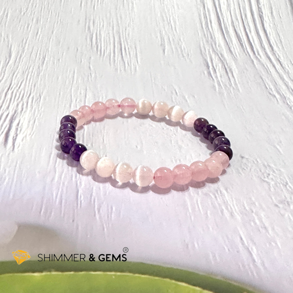 Happiness & Love 6Mm Bracelet (Rose Quartz Selenite Amethyst)