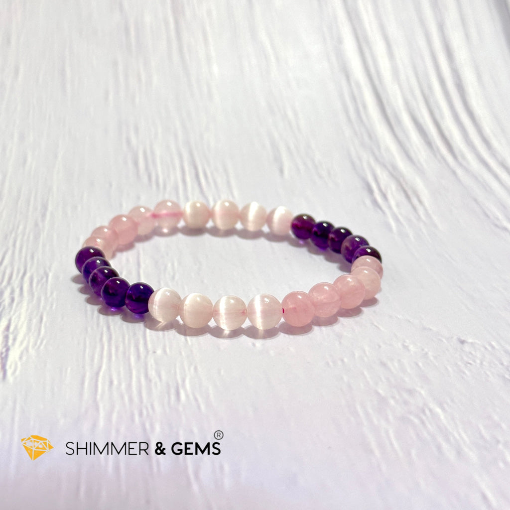 Happiness & Love 6Mm Bracelet (Rose Quartz Selenite Amethyst)