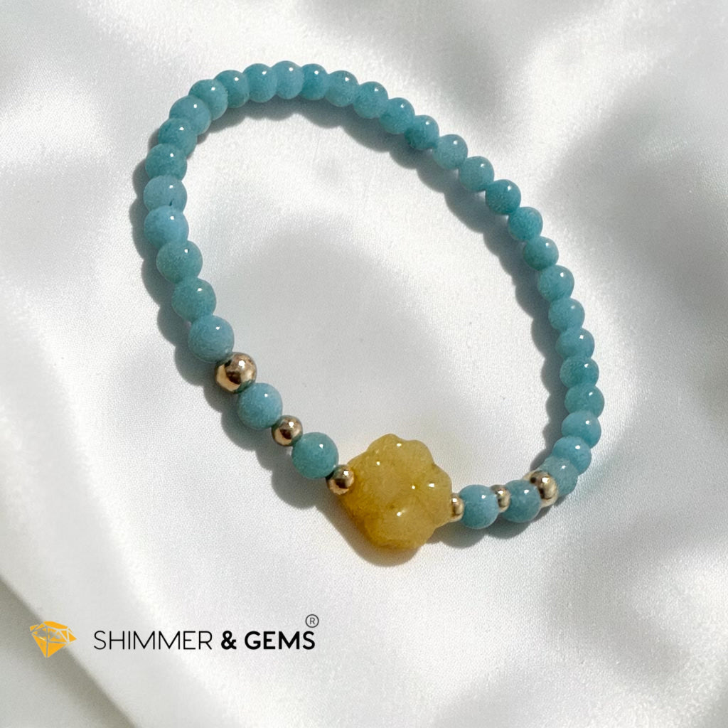 Happy Vibes Amazonite with Yellow Jade Charm Bracelet (4mm)