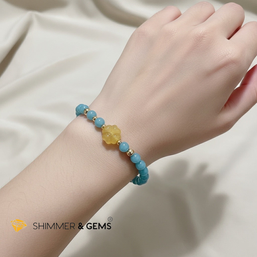 Happy Vibes Amazonite with Yellow Jade Charm Bracelet (4mm)