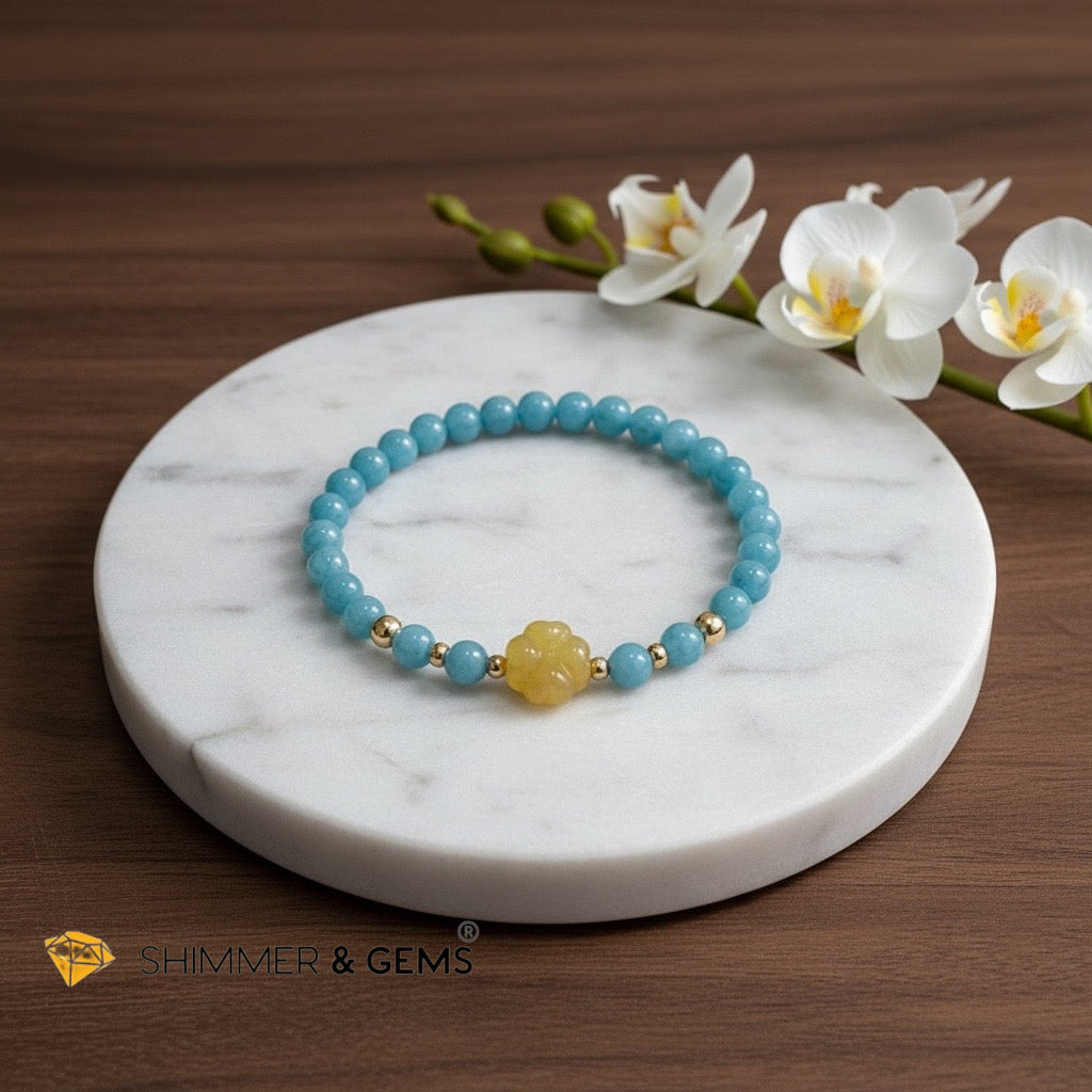 Happy Vibes Amazonite with Yellow Jade Charm Bracelet (4mm)