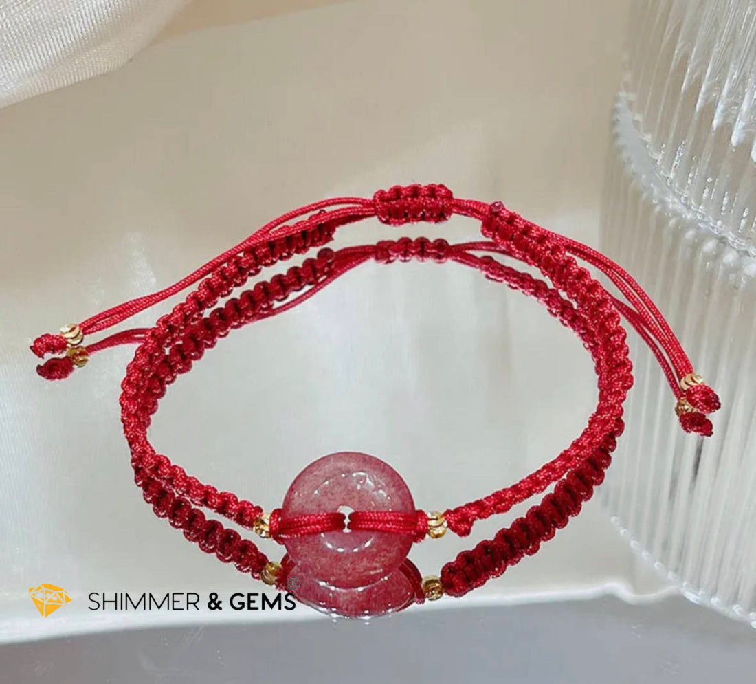 Harmony Buckle Strawberry Quartz Donut Red Woven Bracelet