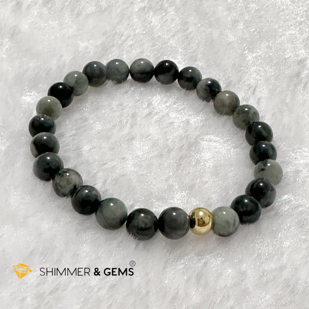 Hawk’s Eye (Blue Tiger’s Eye) 6mm Bracelet with 14k gold filled bead