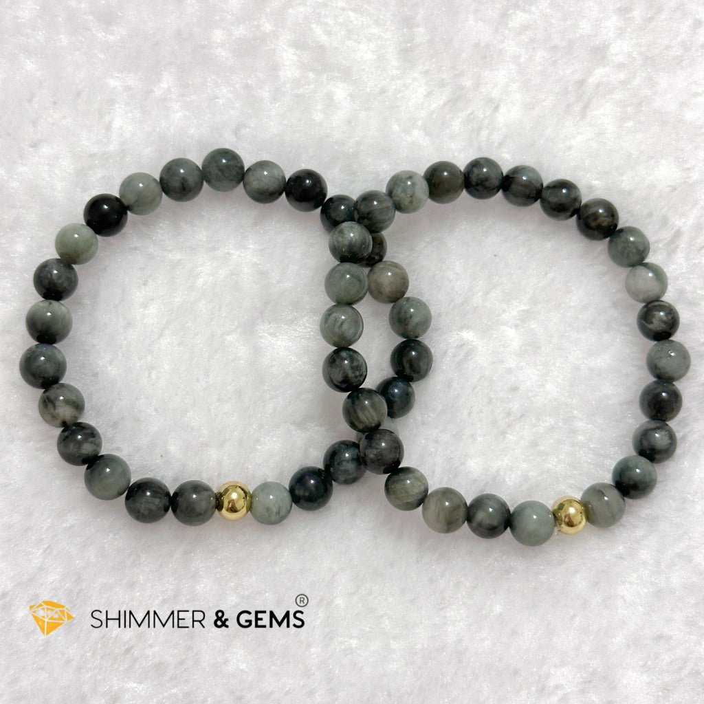 Hawk’s Eye (Blue Tiger’s Eye) 6mm Bracelet with 14k gold filled bead