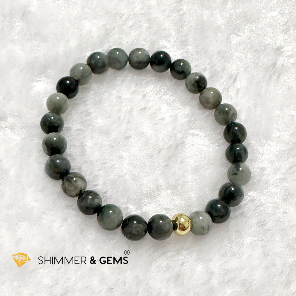 Hawk’s Eye (Blue Tiger’s Eye) 6mm Bracelet with 14k gold filled bead