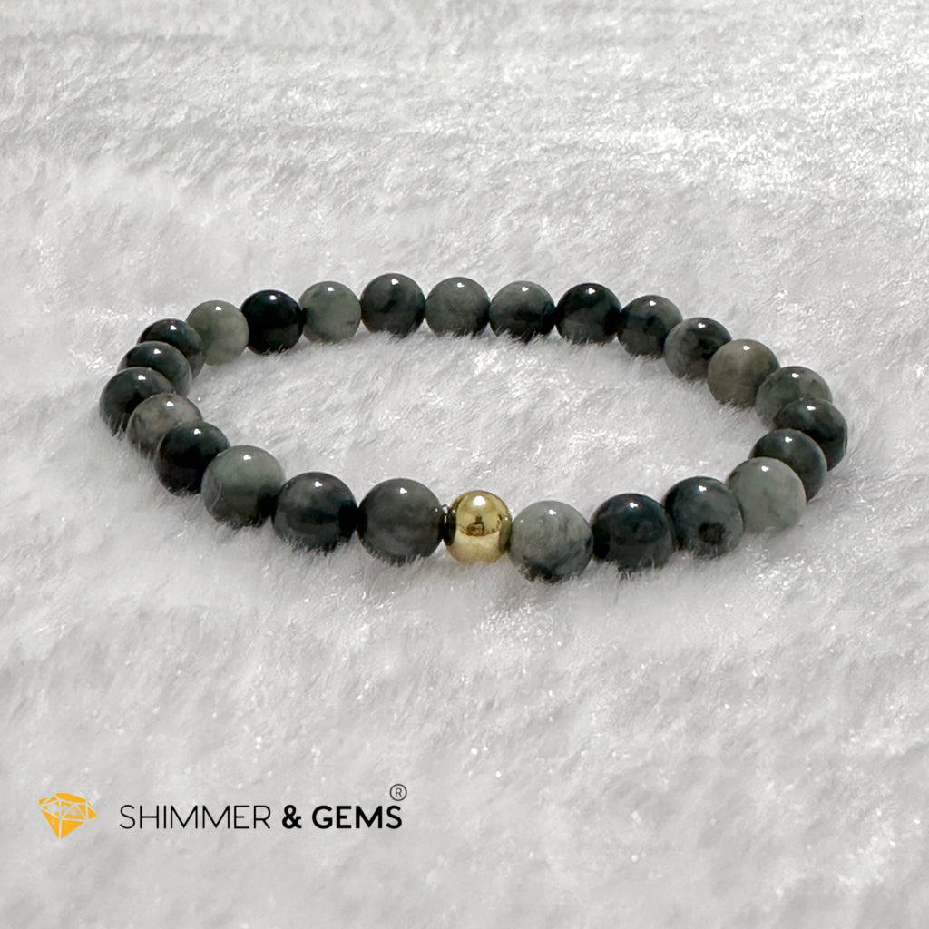 Hawk’s Eye (Blue Tiger’s Eye) 6mm Bracelet with 14k gold filled bead