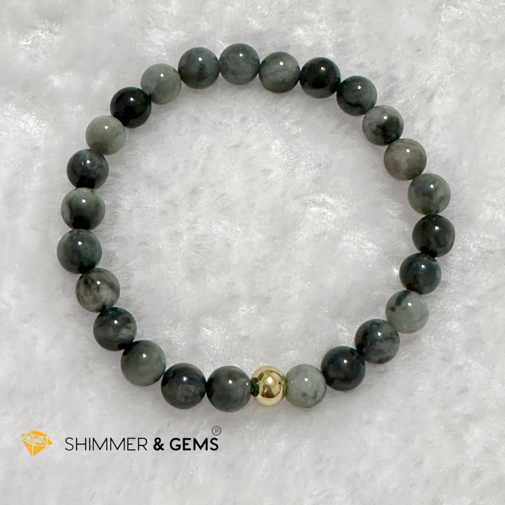 Hawk’s Eye (Blue Tiger’s Eye) 6mm Bracelet with 14k gold filled bead