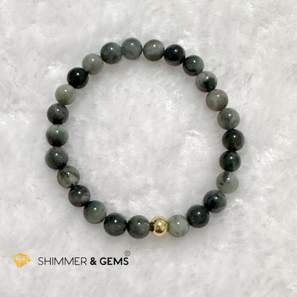 Hawk’s Eye (Blue Tiger’s Eye) 6mm Bracelet with 14k gold filled bead