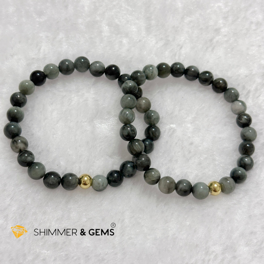 Hawk’s Eye (Blue Tiger’s Eye) 6mm Bracelet with 14k gold filled bead
