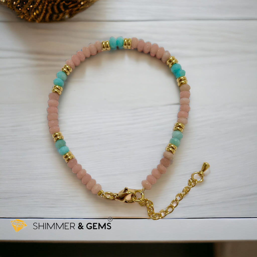 Heal Trauma Bracelet (Pink Opal & Amazonite 4mm Rondelle)with stainless steel chain