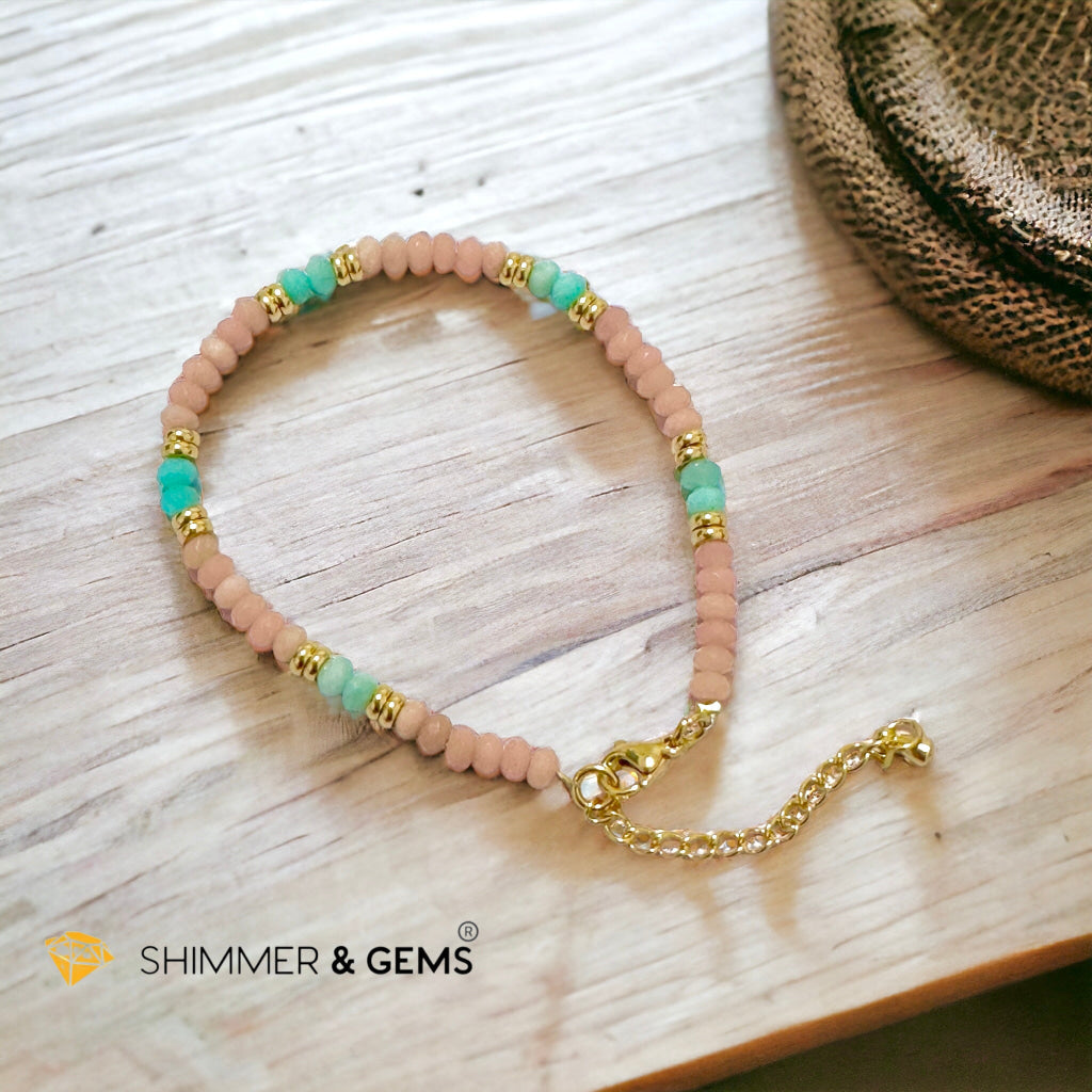 Heal Trauma Bracelet (Pink Opal & Amazonite 4mm Rondelle)with stainless steel chain