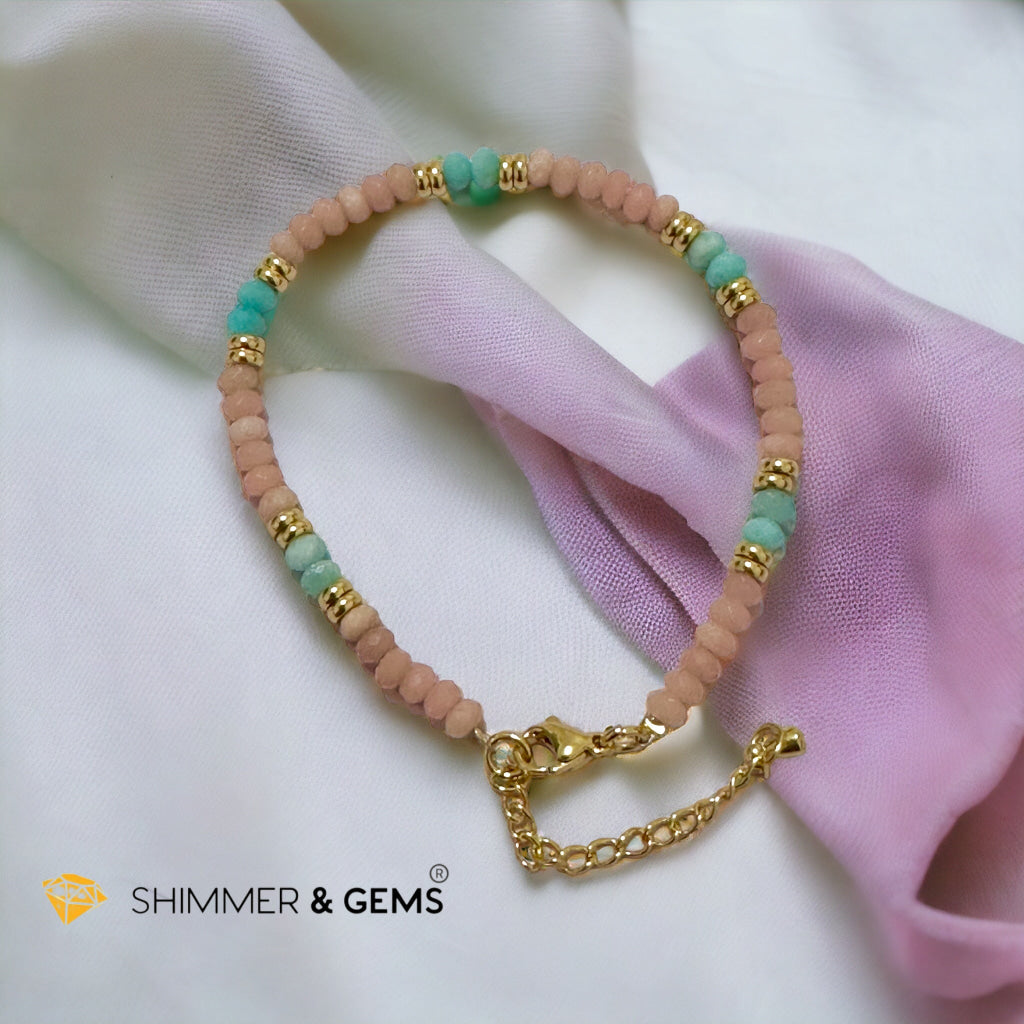 Heal Trauma Bracelet (Pink Opal & Amazonite 4mm Rondelle)with stainless steel chain