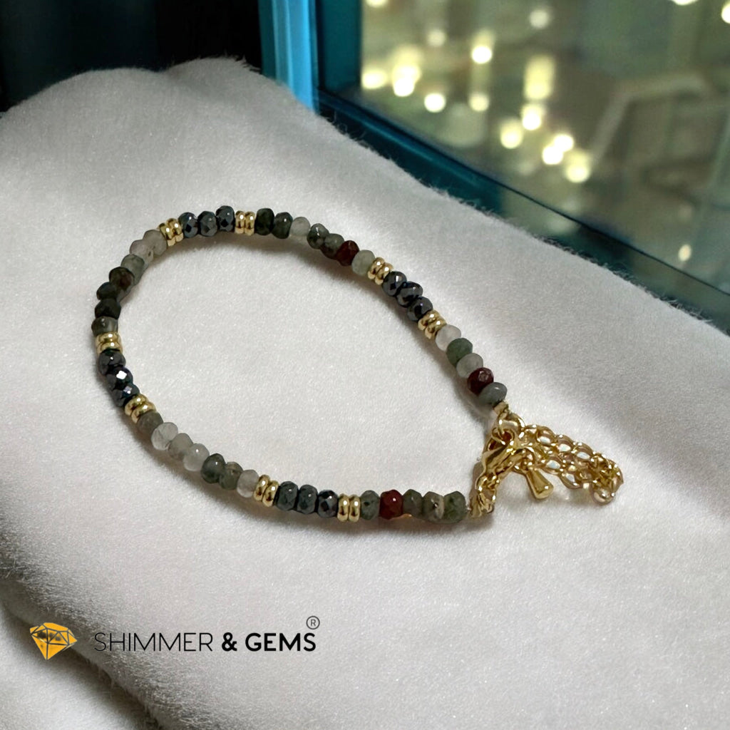 Health Wellness Bracelet 
(Bloodstone & Hematite 4mm Rondelle in Stainless Steel Adjustable Chain)