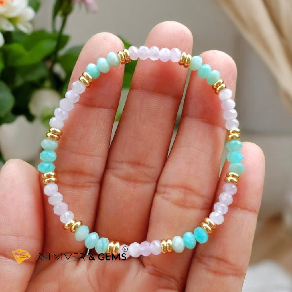 Healthy Heart Bracelet (Amazonite & Kunzite 3x4mm Rondelle) with Stainless Steel Beads