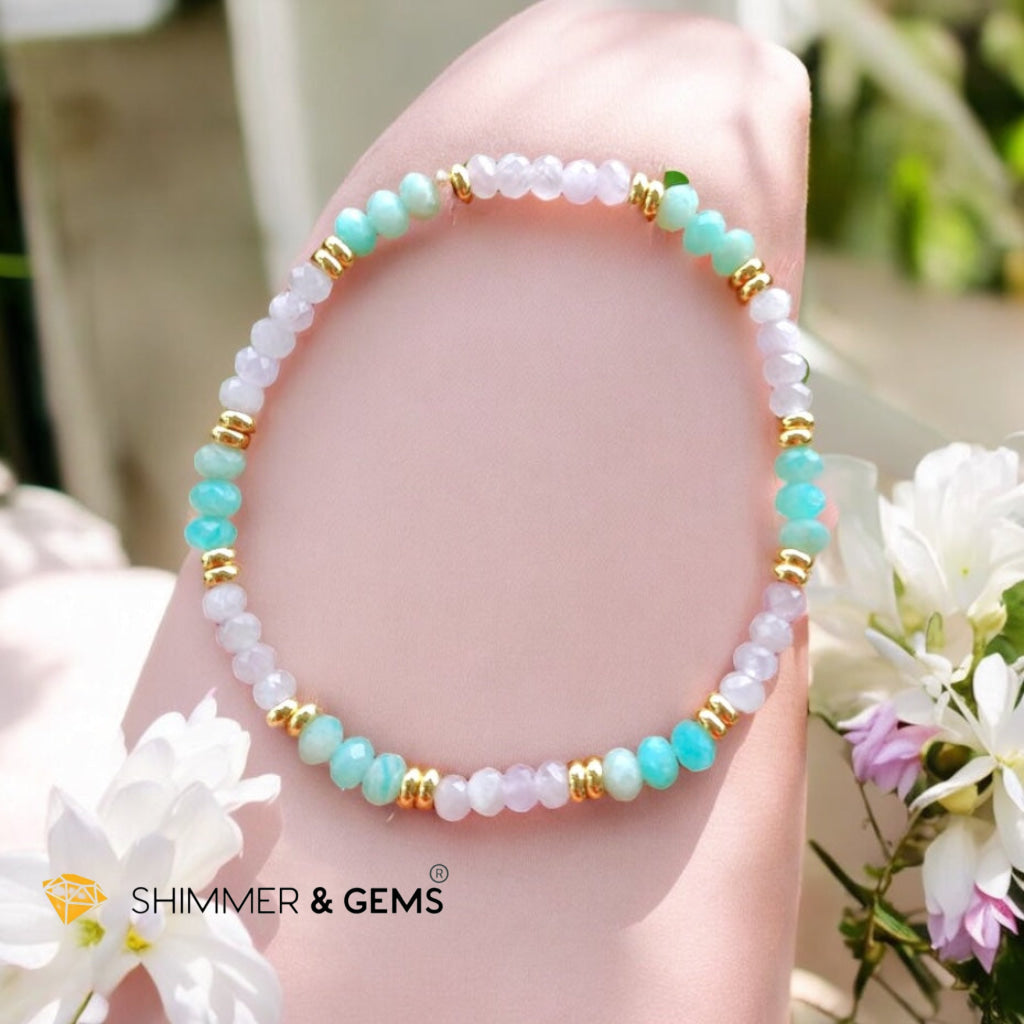 Healthy Heart Bracelet (Amazonite & Kunzite 3x4mm Rondelle) with Stainless Steel Beads