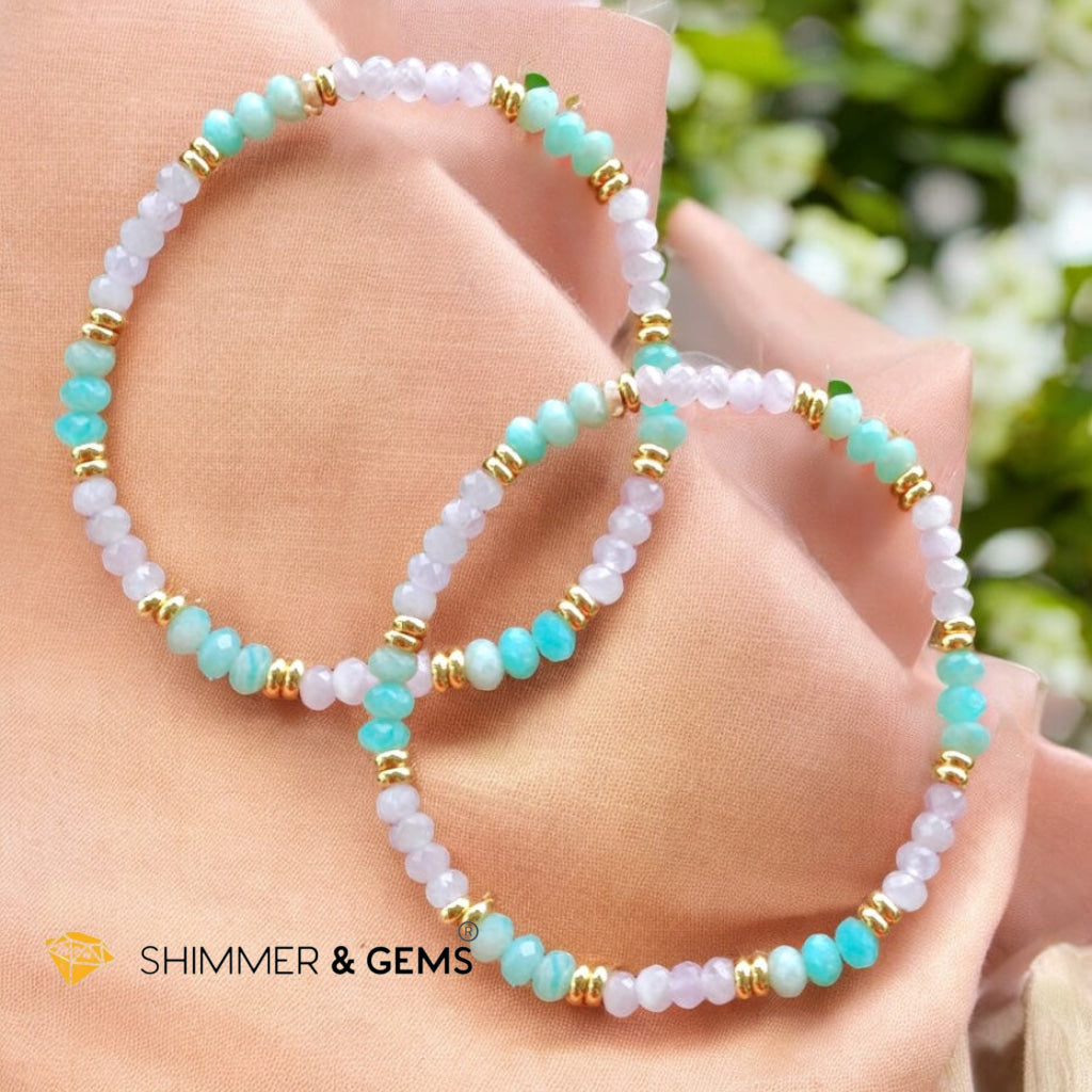 Healthy Heart Bracelet (Amazonite & Kunzite 3x4mm Rondelle) with Stainless Steel Beads