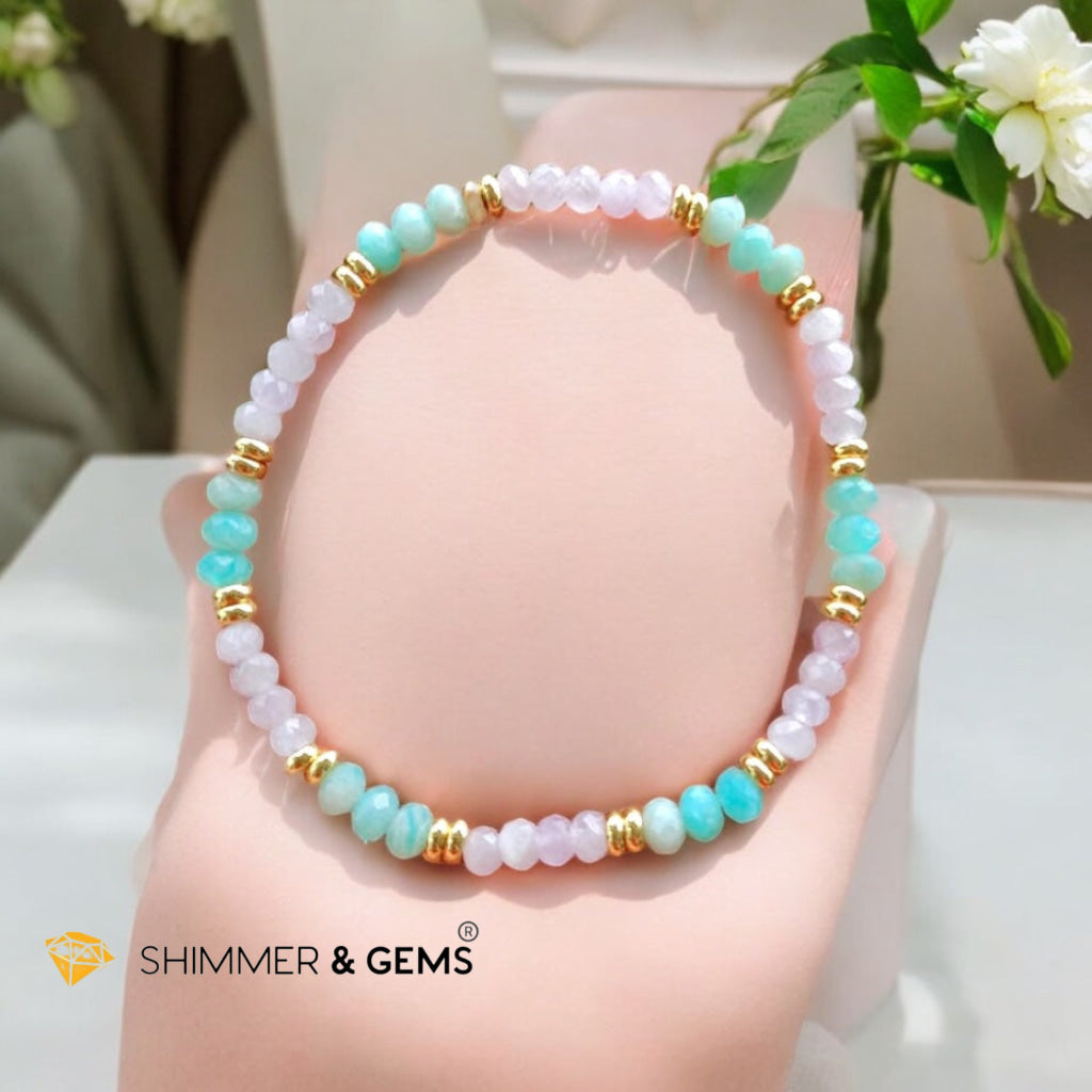 Healthy Heart Bracelet (Amazonite & Kunzite 3x4mm Rondelle) with Stainless Steel Beads