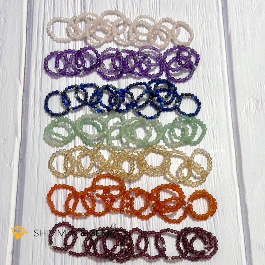 Heart Chakra Aventurine 3mm Bead Ring with 925 Silver