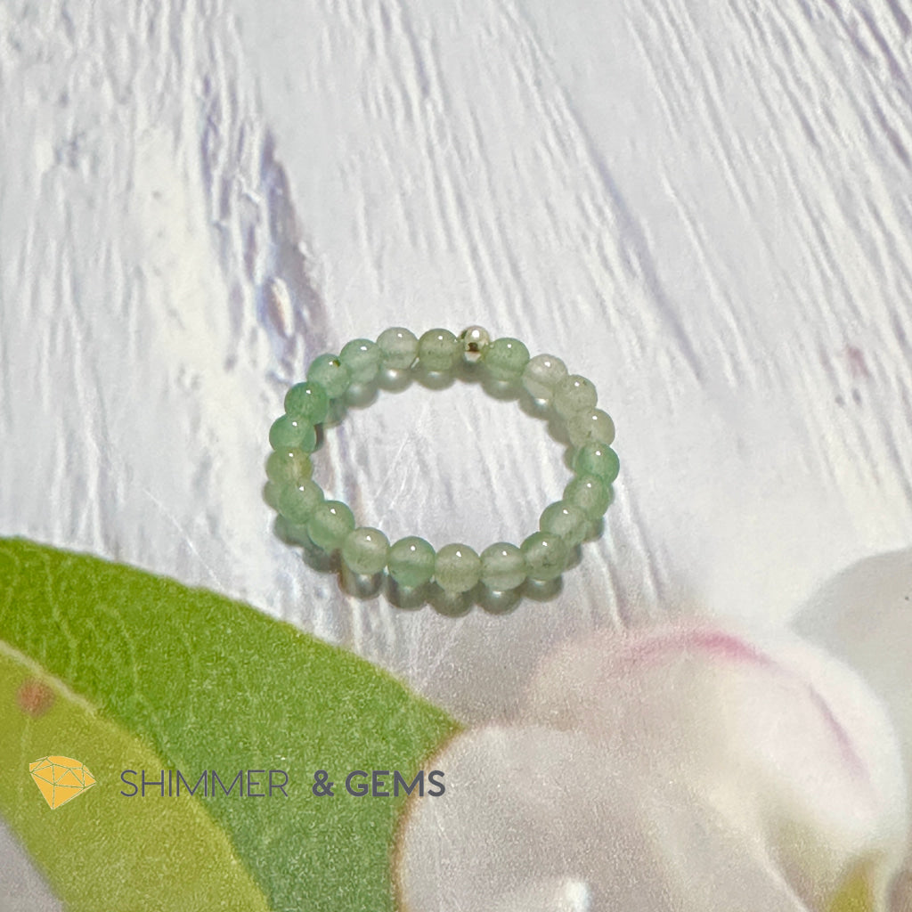 Heart Chakra Aventurine 3mm Bead Ring with 925 Silver