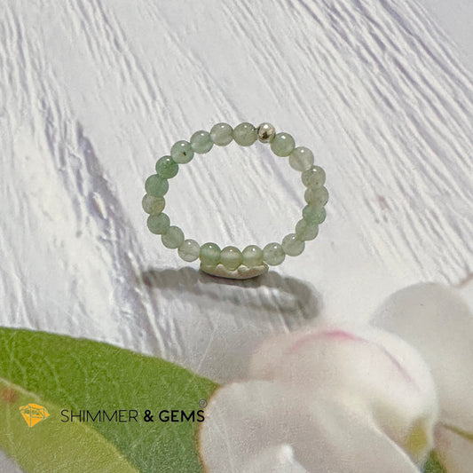 Heart Chakra Aventurine 3mm Bead Ring with 925 Silver