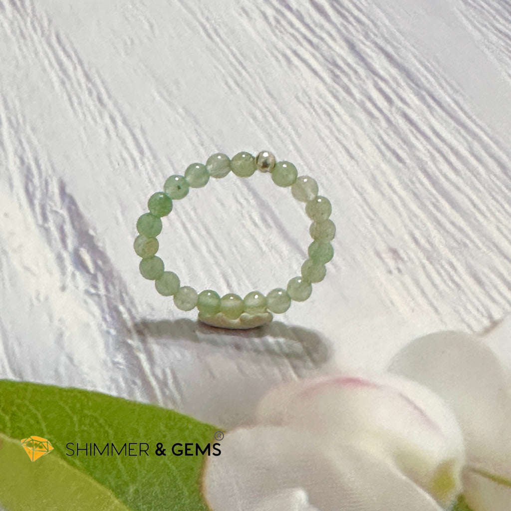 Heart Chakra Aventurine 3mm Bead Ring with 925 Silver