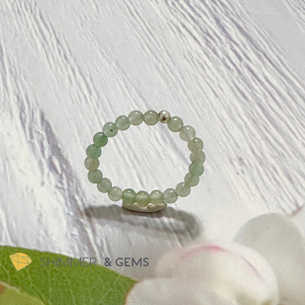 Heart Chakra Aventurine 3mm Bead Ring with 925 Silver