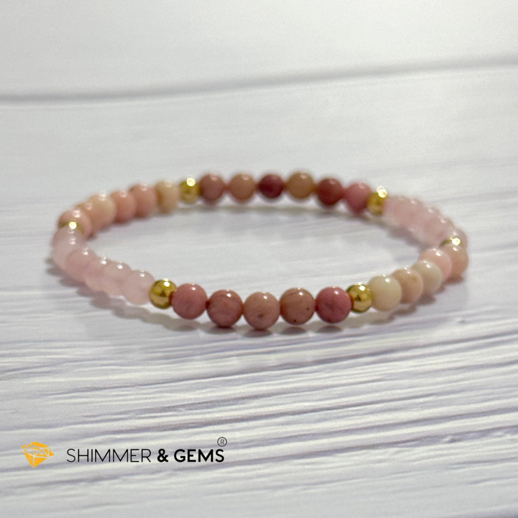 Heart Chakra Love Remedy Bracelet 4mm with stainless steel beads (Rose Quartz, Rhodonite & Pink Opal)