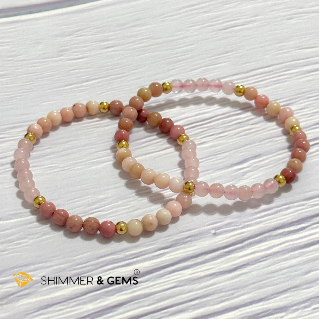 Heart Chakra Love Remedy Bracelet 4mm with stainless steel beads (Rose Quartz, Rhodonite & Pink Opal)