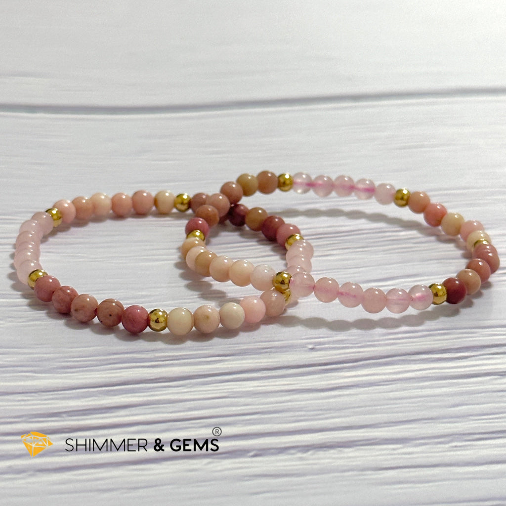 Heart Chakra Love Remedy Bracelet 4mm with stainless steel beads (Rose Quartz, Rhodonite & Pink Opal)