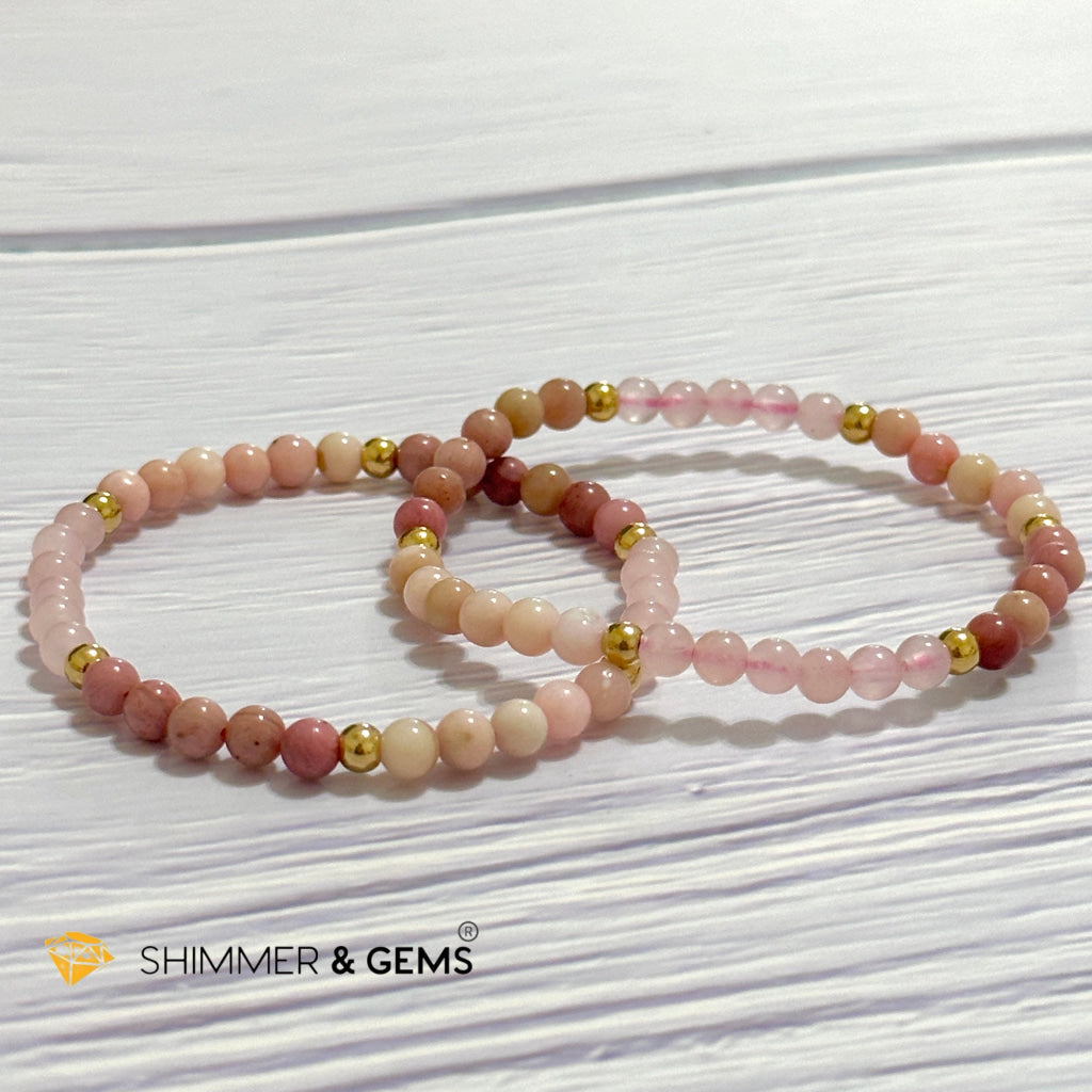 Heart Chakra Love Remedy Bracelet 4mm with stainless steel beads (Rose Quartz, Rhodonite & Pink Opal)