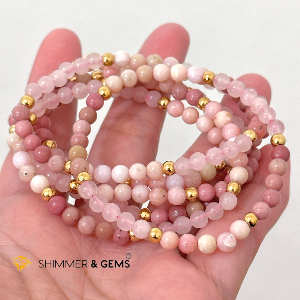 Heart Chakra Love Remedy Bracelet 4mm with stainless steel beads (Rose Quartz, Rhodonite & Pink Opal)