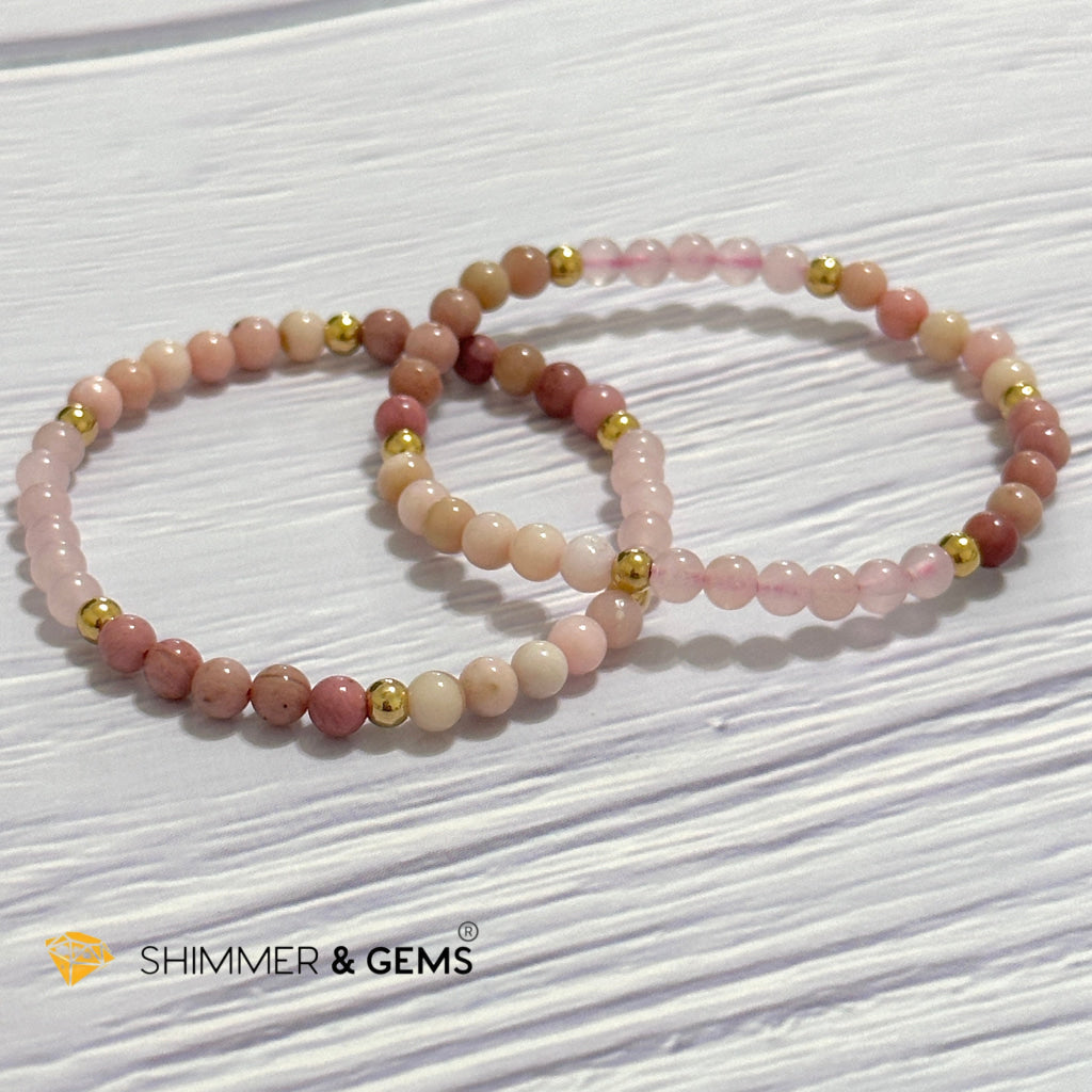 Heart Chakra Love Remedy Bracelet 4mm with stainless steel beads (Rose Quartz, Rhodonite & Pink Opal)