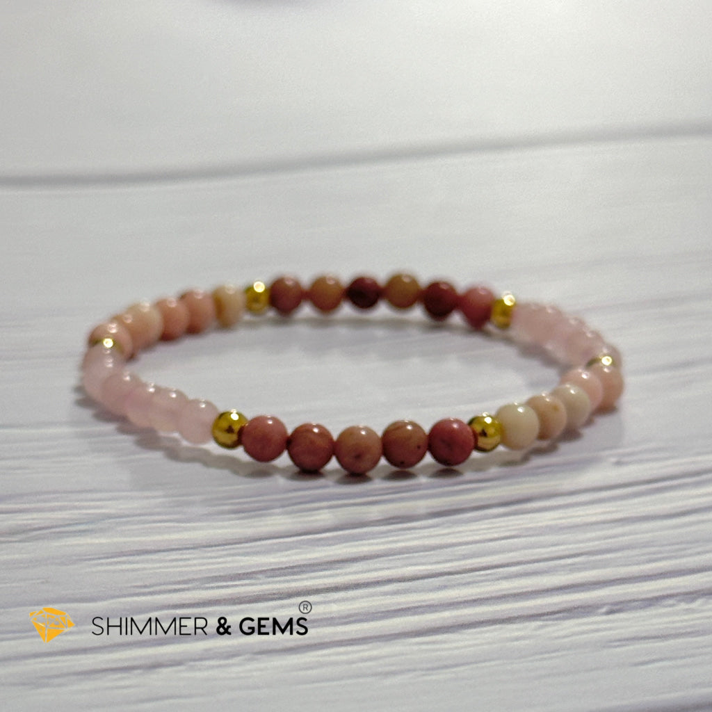 Heart Chakra Love Remedy Bracelet 4mm with stainless steel beads (Rose Quartz, Rhodonite & Pink Opal)