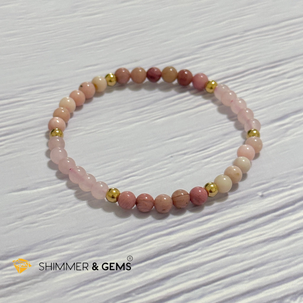 Heart Chakra Love Remedy Bracelet 4mm with stainless steel beads (Rose Quartz, Rhodonite & Pink Opal)