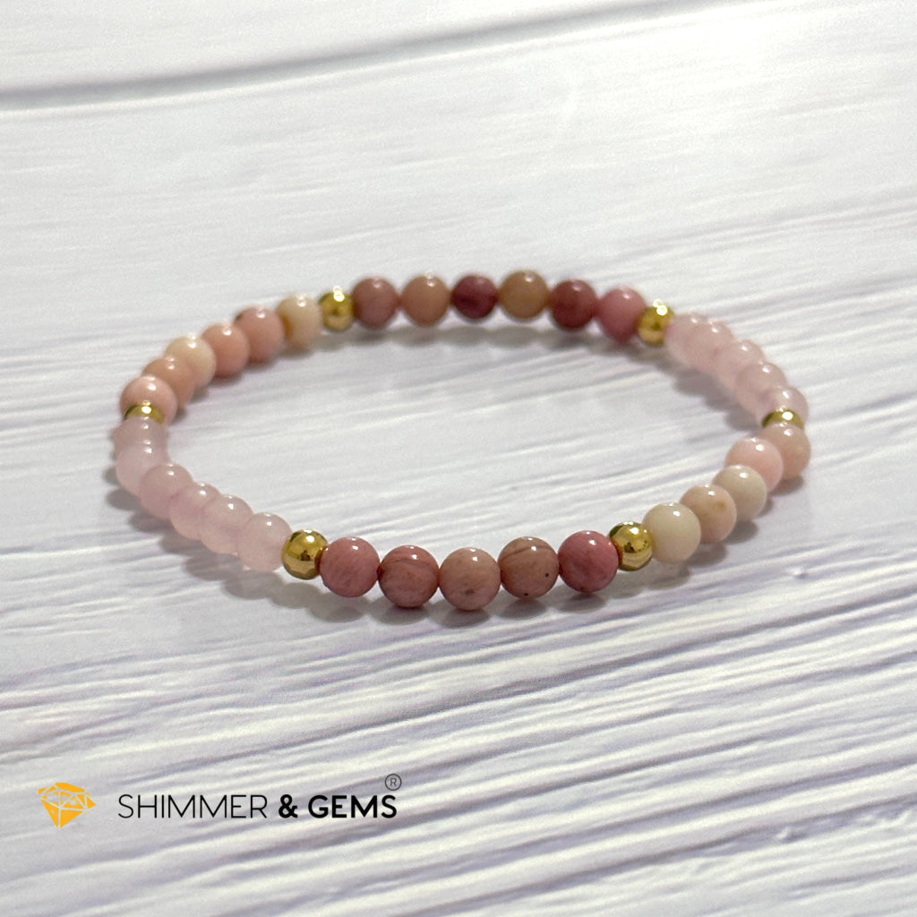 Heart Chakra Love Remedy Bracelet 4mm with stainless steel beads (Rose Quartz, Rhodonite & Pink Opal)