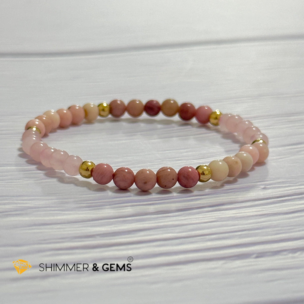 Heart Chakra Love Remedy Bracelet 4mm with stainless steel beads (Rose Quartz, Rhodonite & Pink Opal)