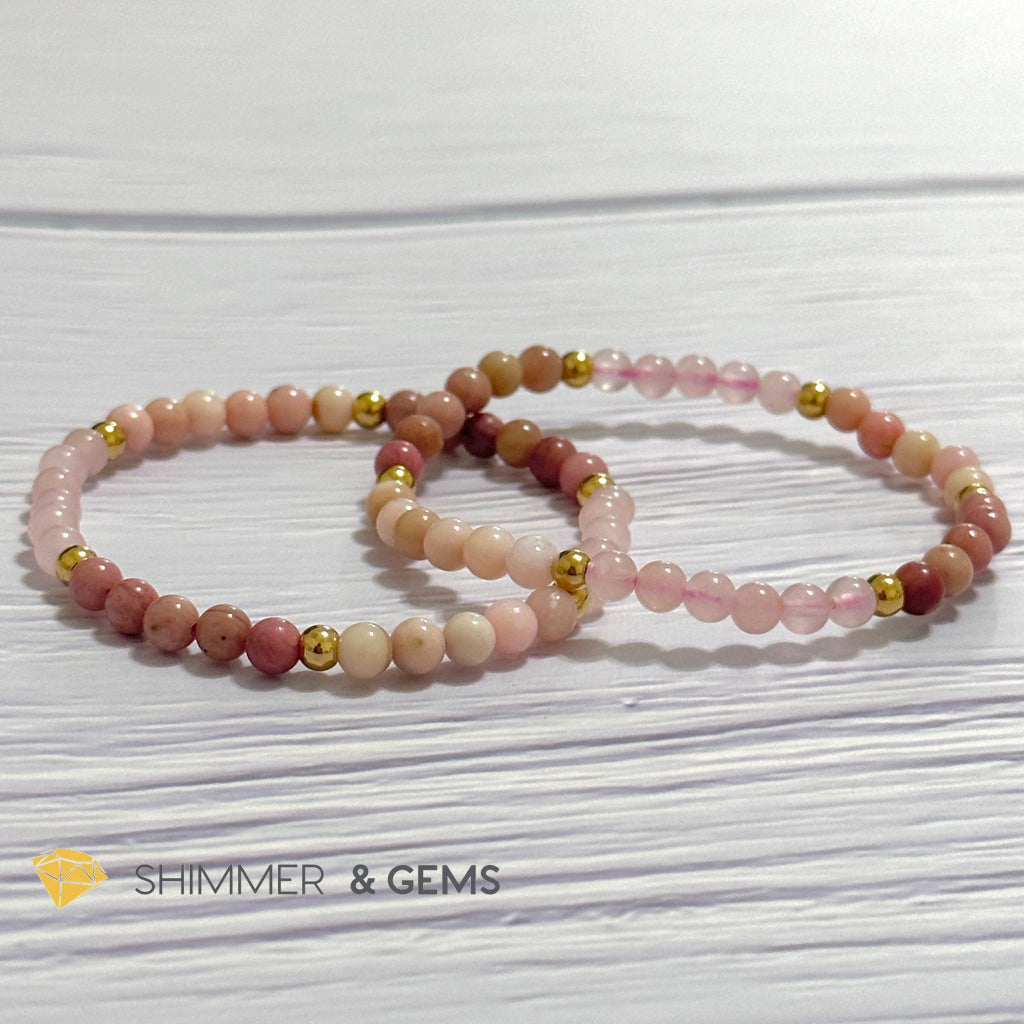 Heart Chakra Love Remedy Bracelet 4mm with stainless steel beads (Rose Quartz, Rhodonite & Pink Opal)