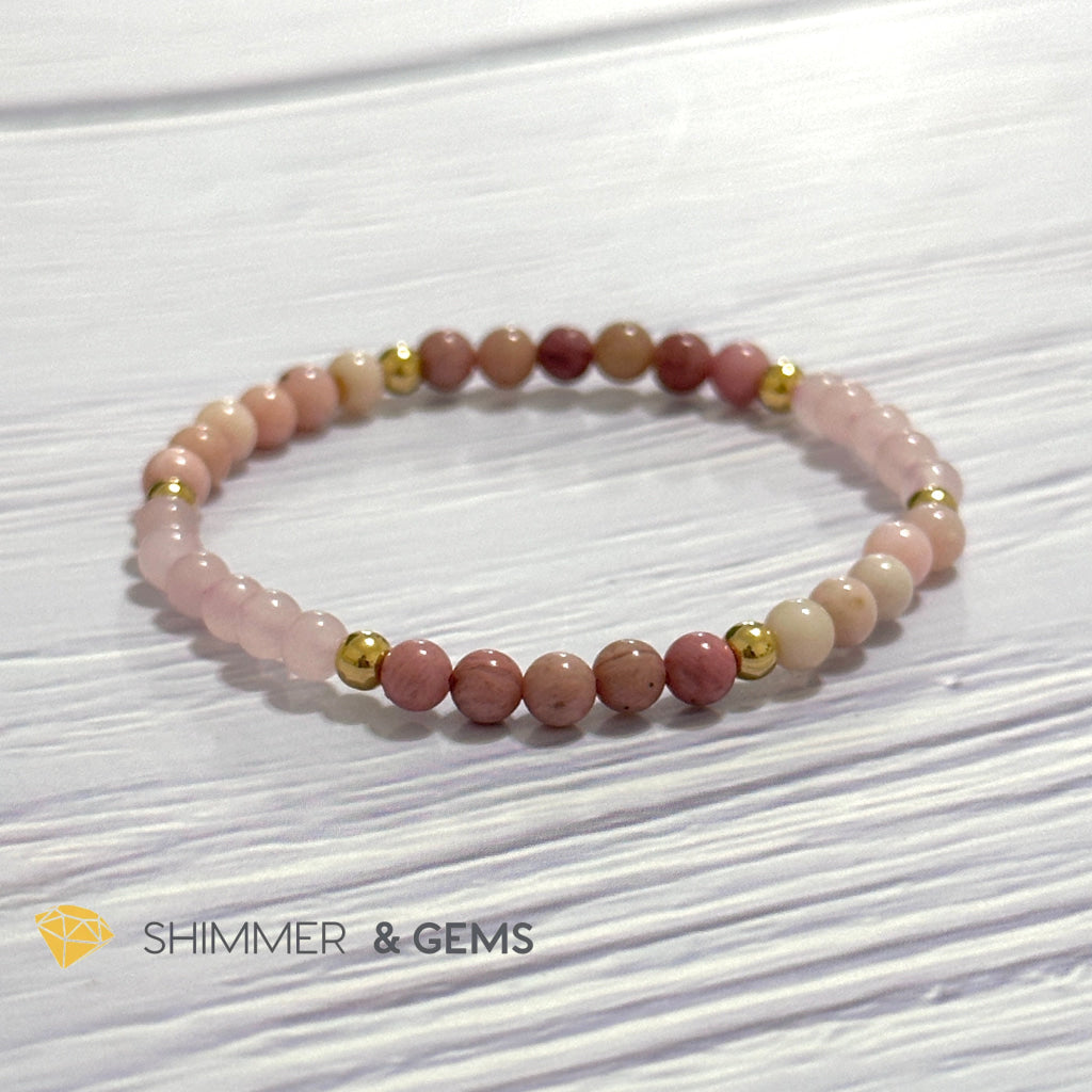Heart Chakra Love Remedy Bracelet 4mm with stainless steel beads (Rose Quartz, Rhodonite & Pink Opal)