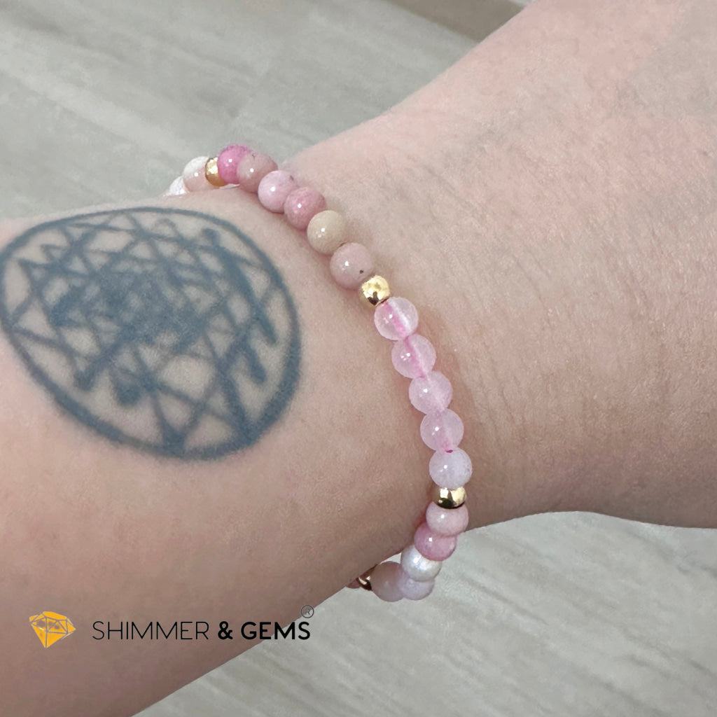 Heart Chakra Love Remedy Bracelet 4mm with stainless steel beads (Rose Quartz, Rhodonite & Pink Opal)