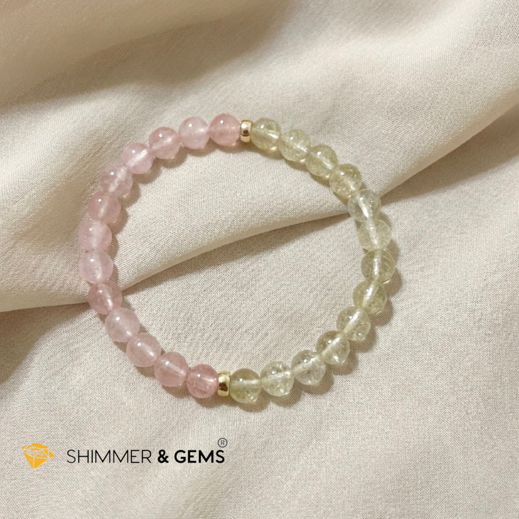 Heart Glow Bracelet (6mm Libyan Desert Glass · Rose Quartz) 14k Gold Filled