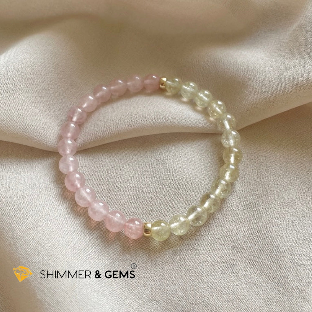 Heart Glow Bracelet (6mm Libyan Desert Glass · Rose Quartz) 14k Gold Filled