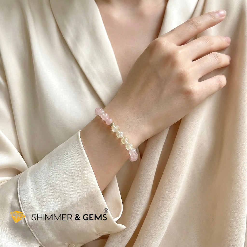 Heart Glow Bracelet (6mm Libyan Desert Glass · Rose Quartz) 14k Gold Filled