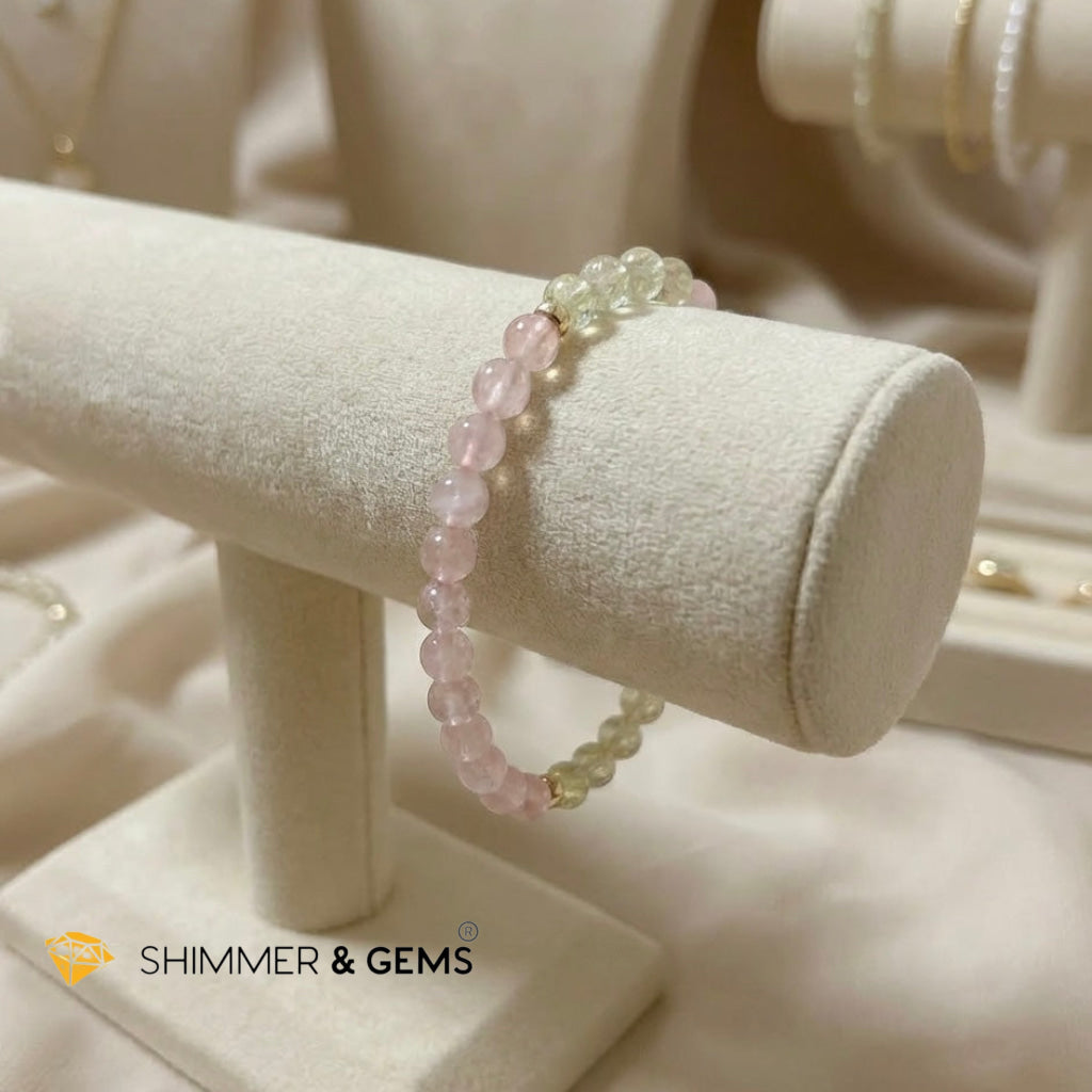Heart Glow Bracelet (6mm Libyan Desert Glass · Rose Quartz) 14k Gold Filled
