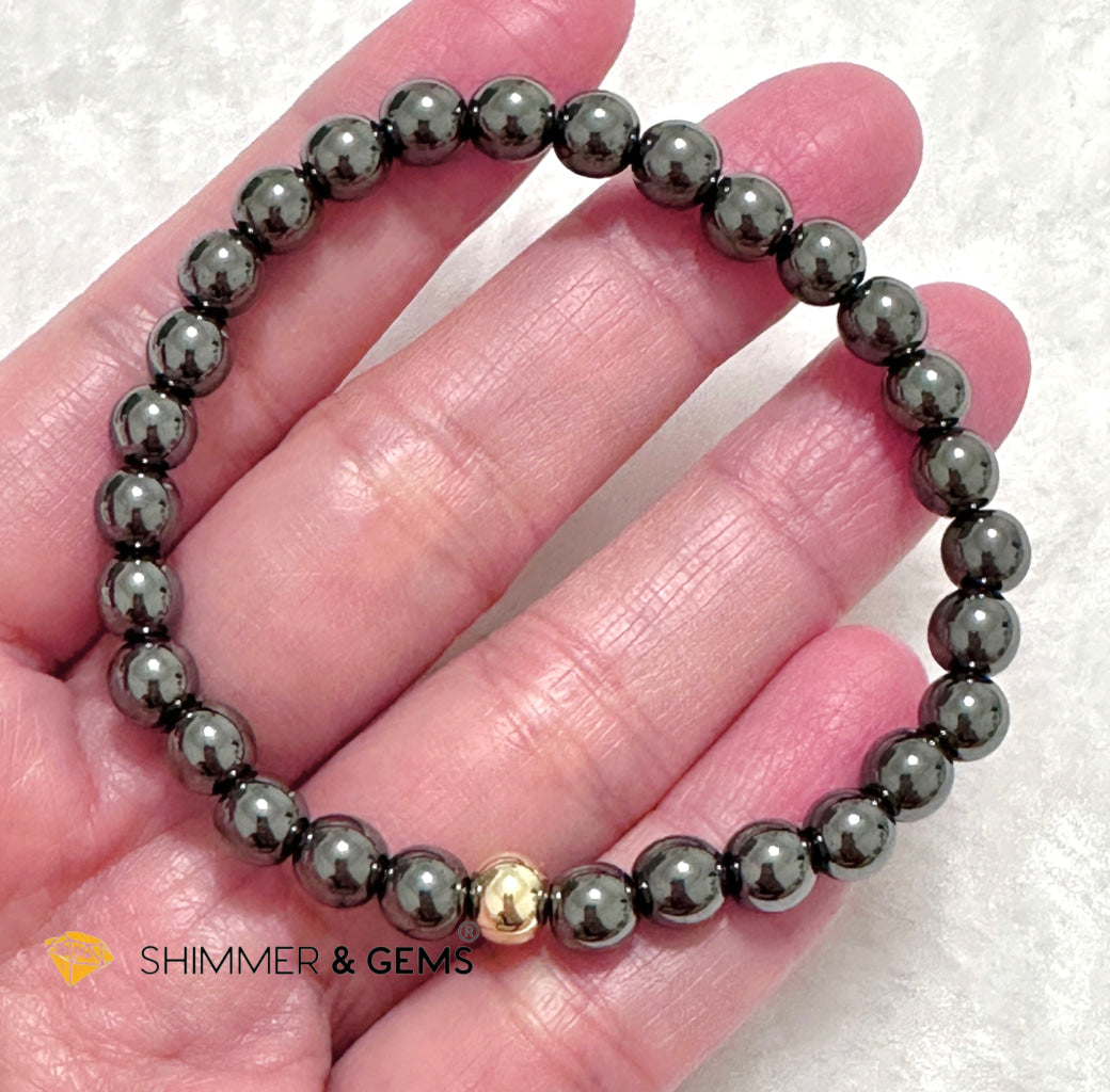 Hematite 6mm Bracelet with 14k gold filled bead