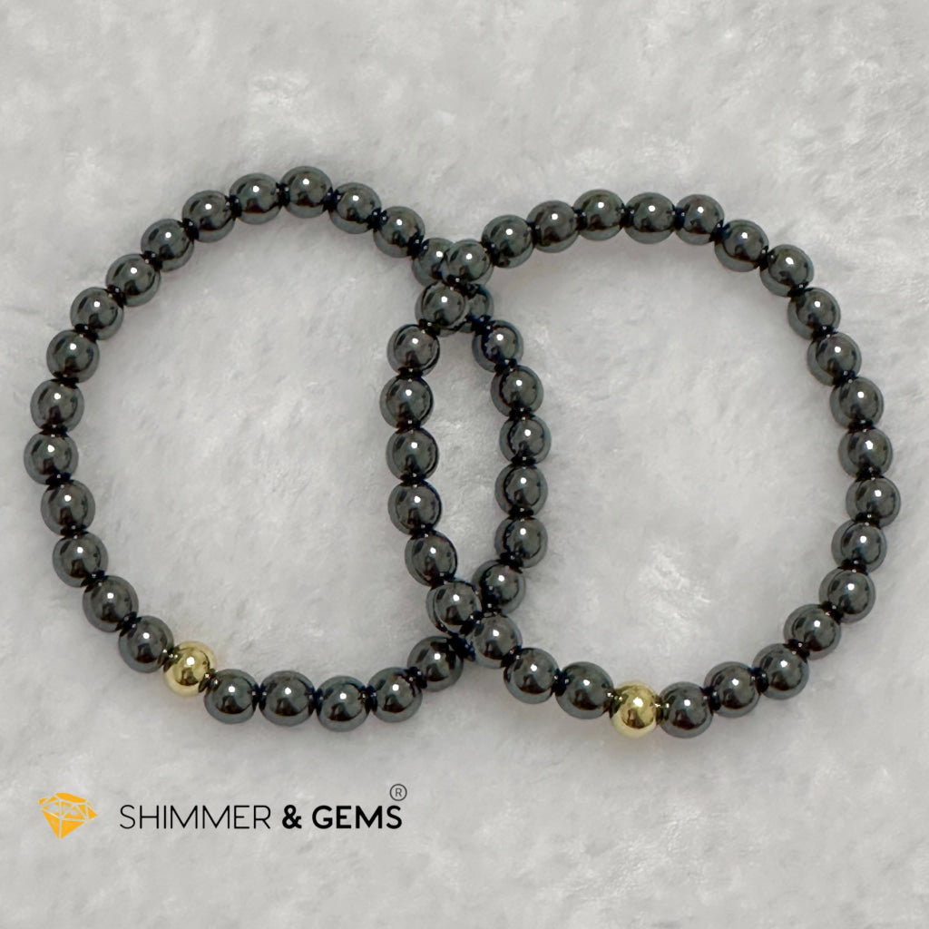 Hematite 6mm Bracelet with 14k gold filled bead