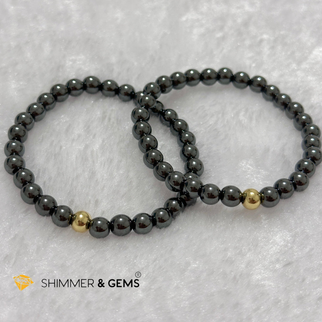 Hematite 6mm Bracelet with 14k gold filled bead