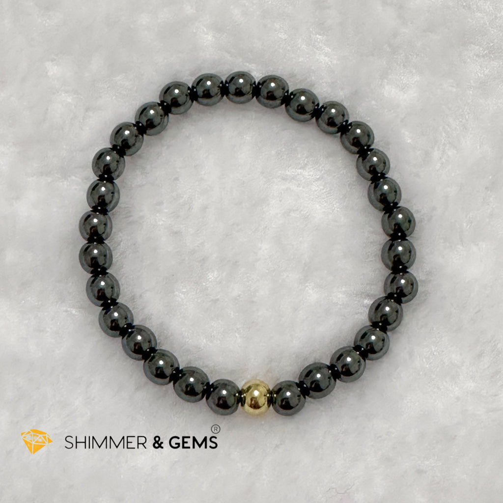 Hematite 6mm Bracelet with 14k gold filled bead