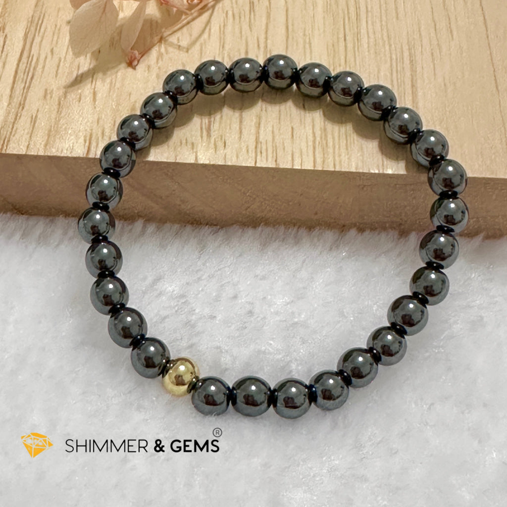 Hematite 6mm Bracelet with 14k gold filled bead